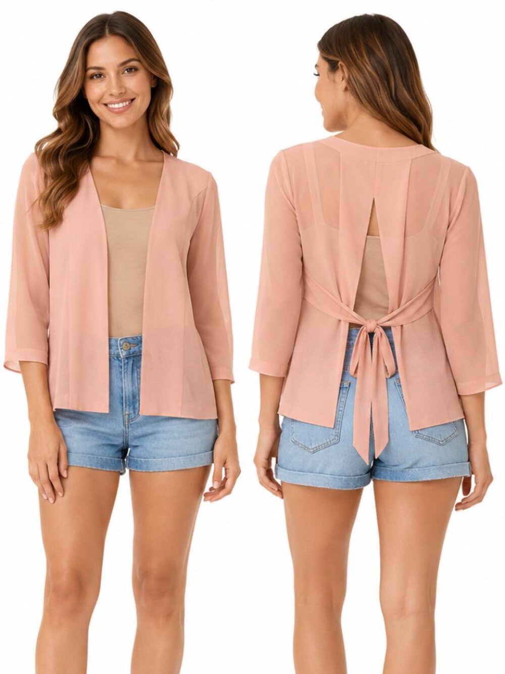 Relativity Women's Open Front Tie Back Semi-Sheer Cardigan